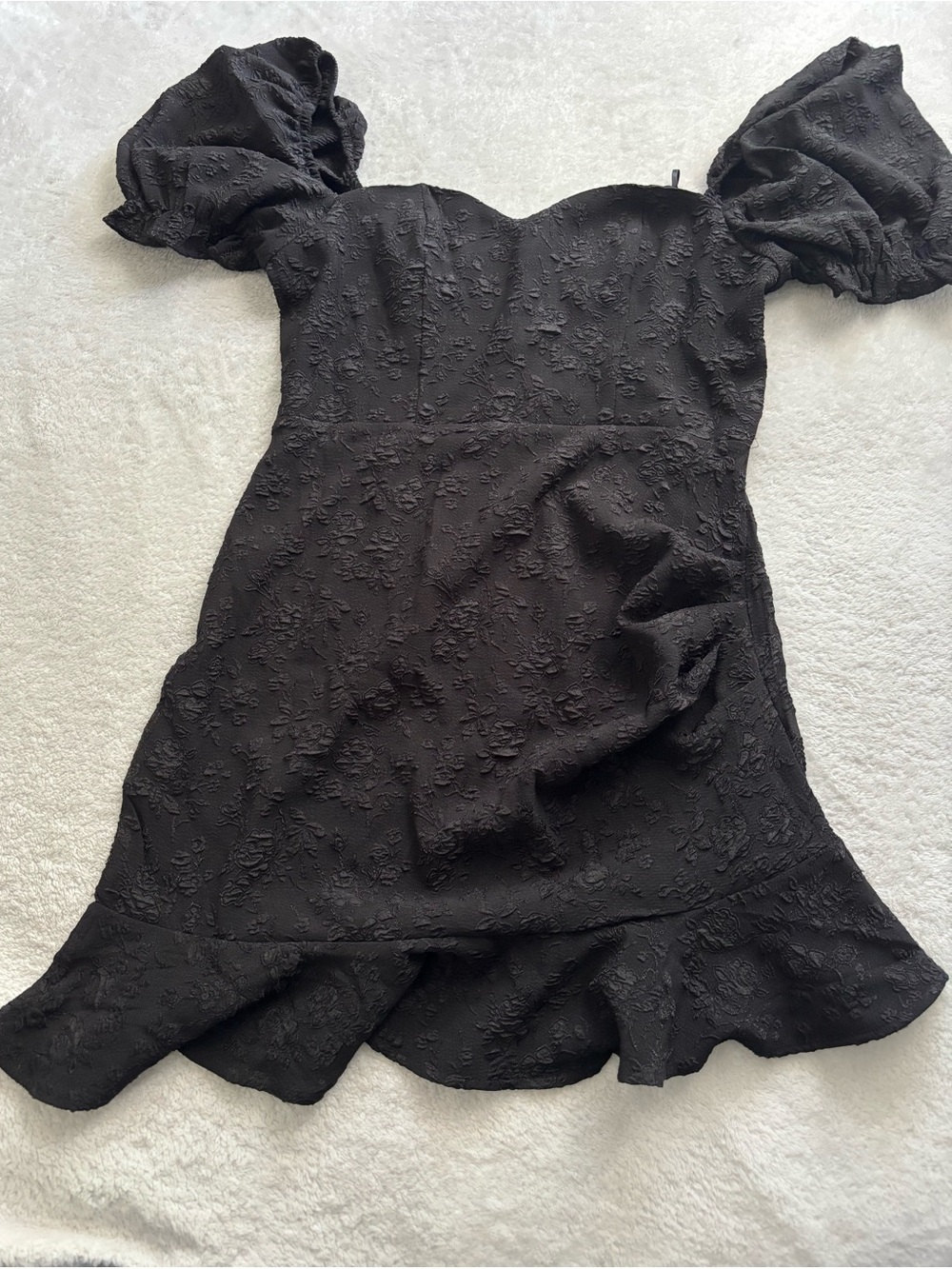 SHEIN Black Textured Puff Sleeve Mini Dress